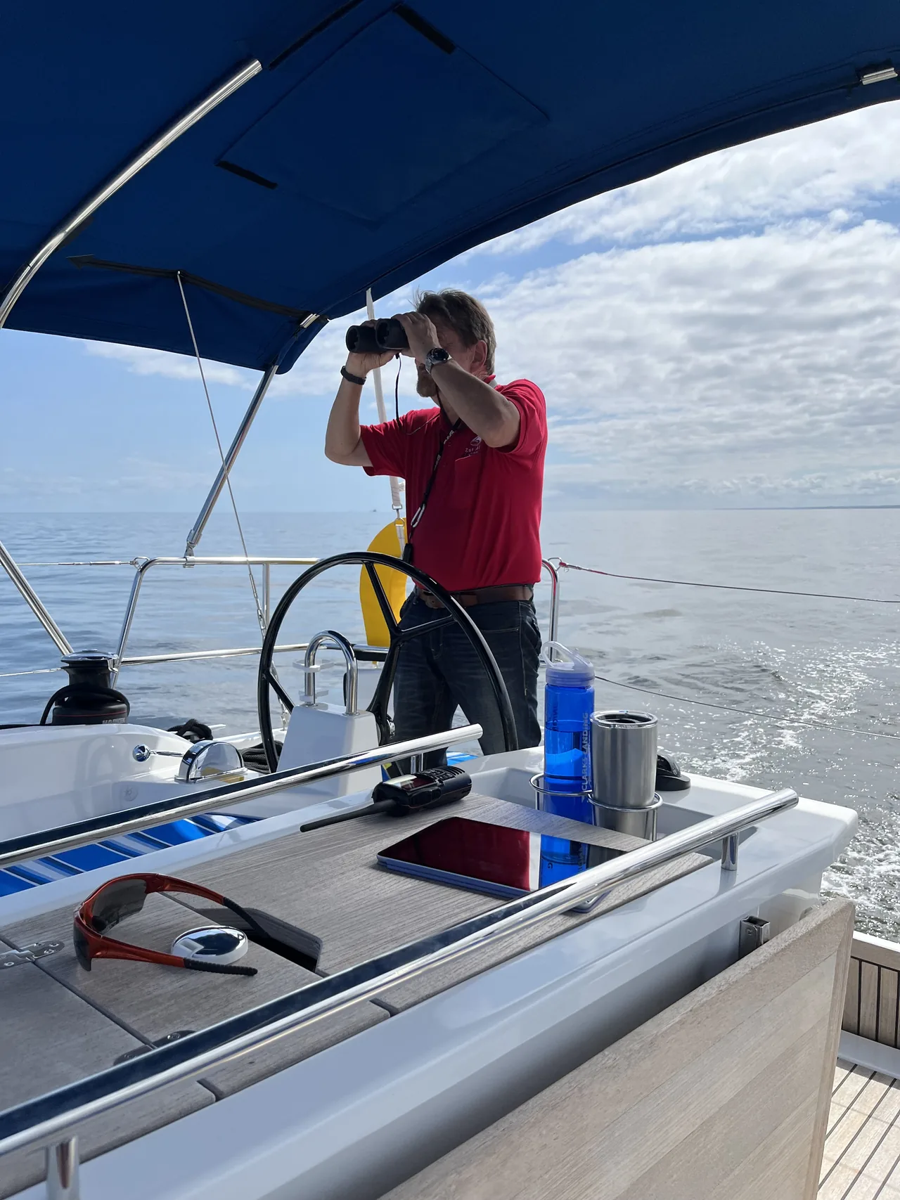 Aboard Zut Alors while sailing.